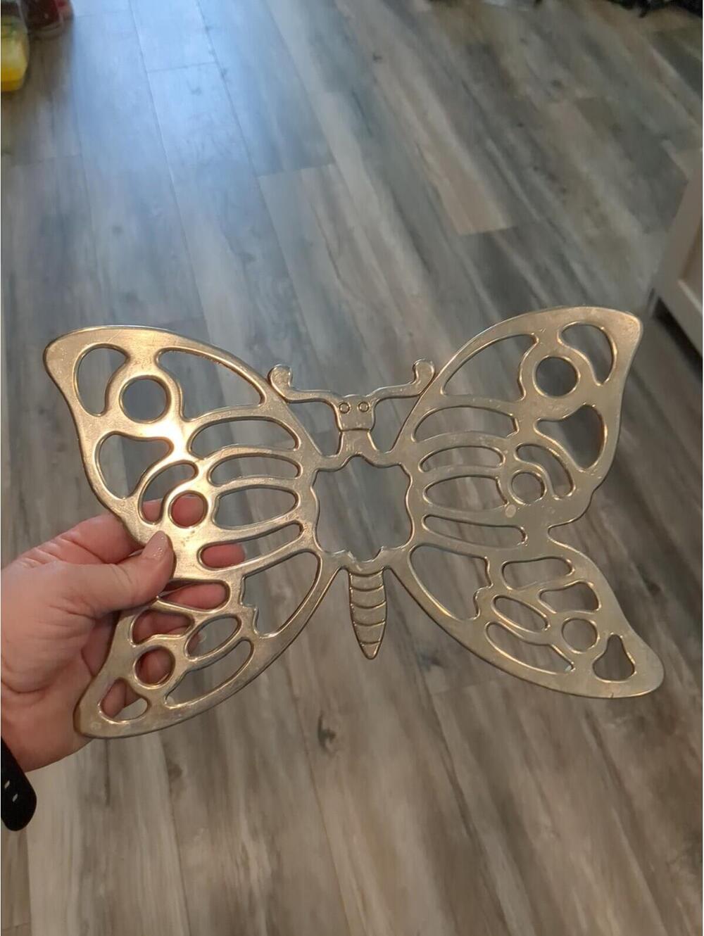 Leonard Marked Silver Plated MCM Silver Metal Butterfly Trivet 11"x7"